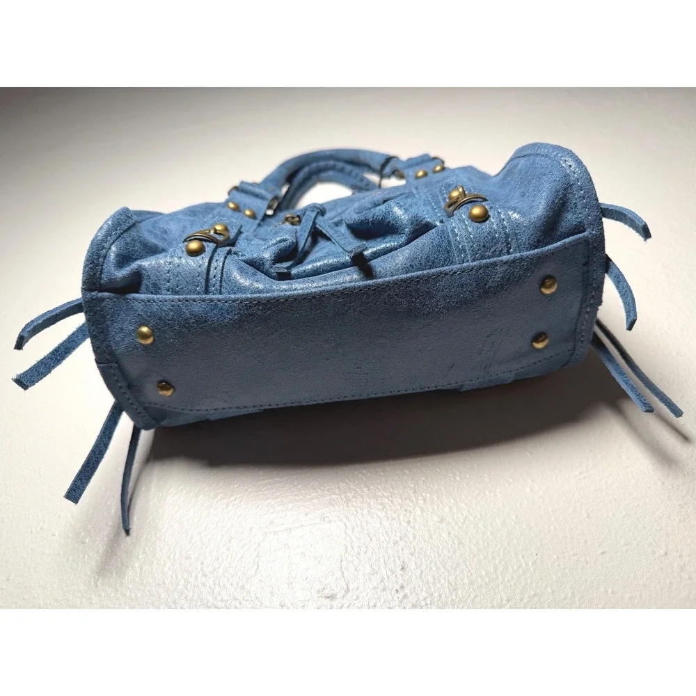 Gave Lux Le City Mini Blue Leather Satchel Handbag Made in Italy Crossbody